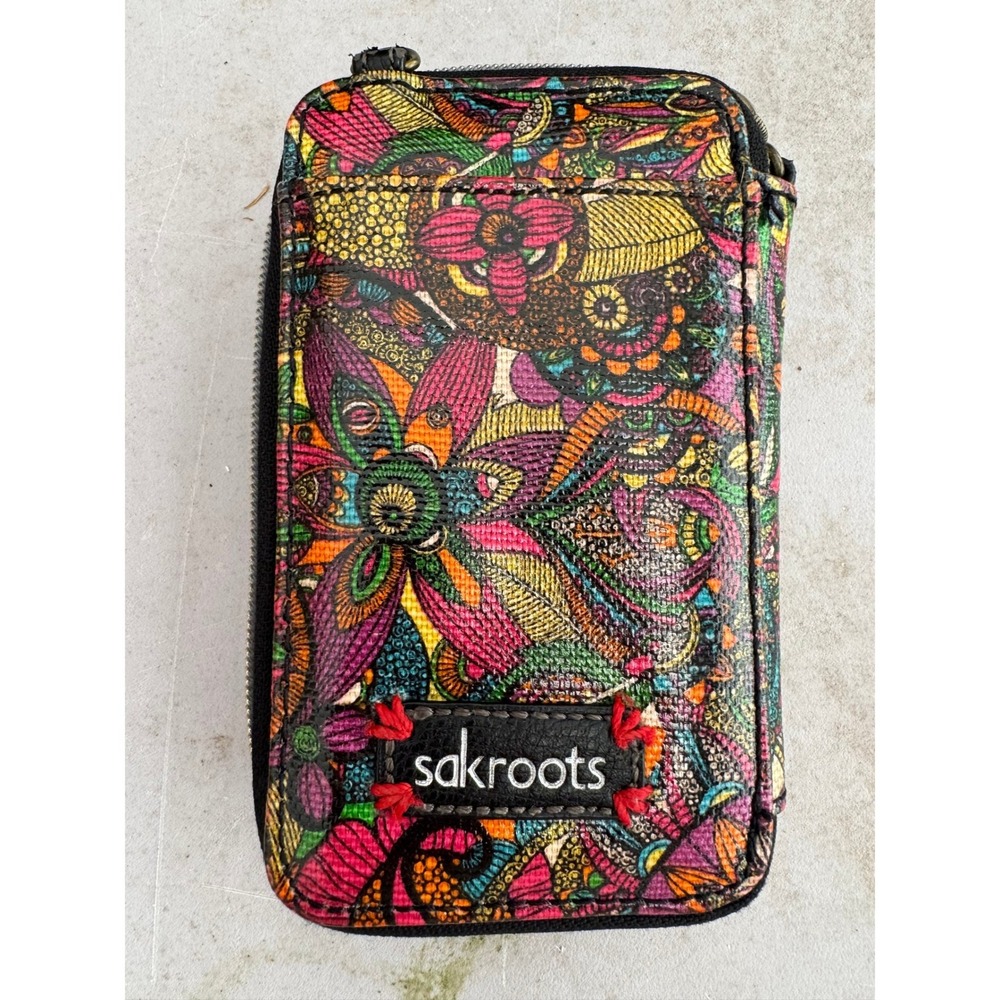 Sakroots Zip Around Wallet Colorful Floral Boho Compact Organizer Vegan Leather